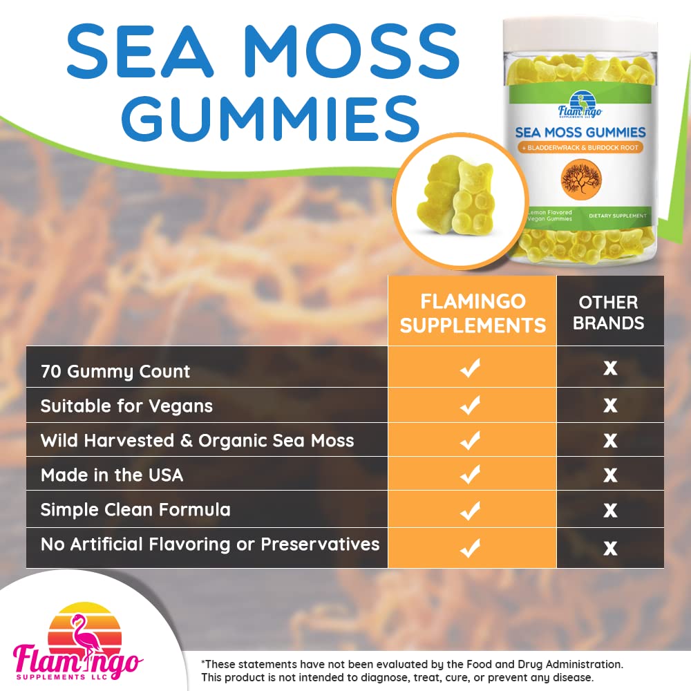 Sea Moss Gummies Plus Organic Bladderwrack and Burdock Root. Tasty Alternative to Sea Flamingo Supplements uk supplements