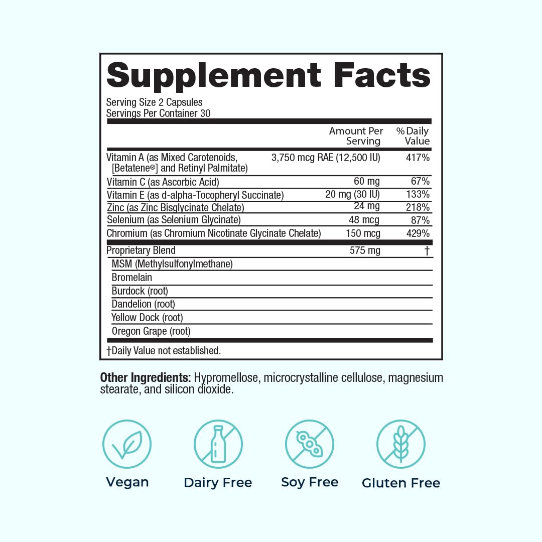 VitaMedica Clear Skin Vitamin Formula | Noncystic Acne Supplement for Skin Clearing | Breakout Treatment for Women and Men | Vitamins A, C, E, Selenium, Chromium, and Zinc for Skin Health | 2 Pack VitaMedica uk supplements