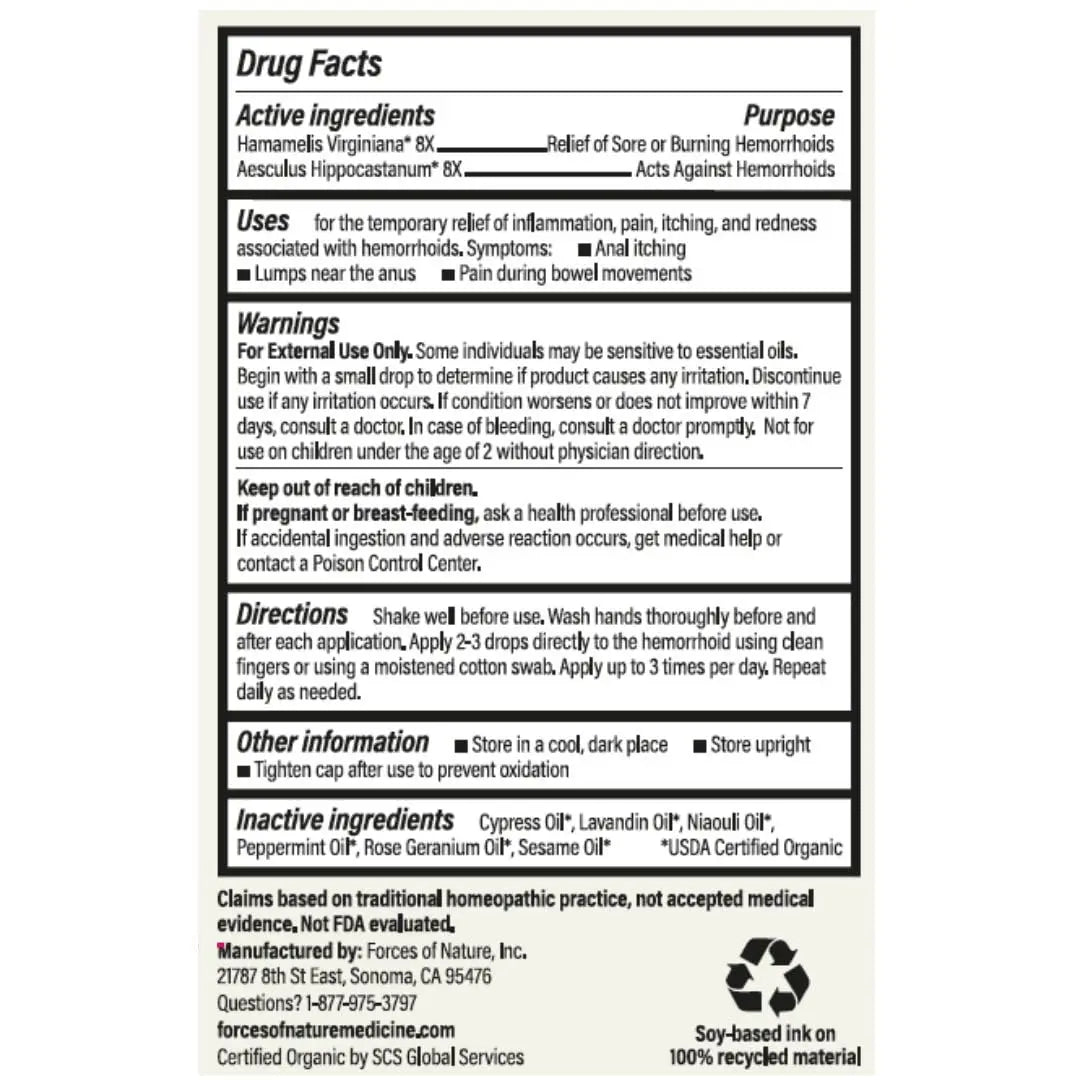 Forces of Nature Hemorrhoid Control Extra Strength, Organic Homeopathic Medicine with Witch Hazel, Horse Chestnut, and Soothing Essential Oils for Itching, Swelling & Discomfort, 5ml (0.17 fl oz) Forces of Nature uk supplements