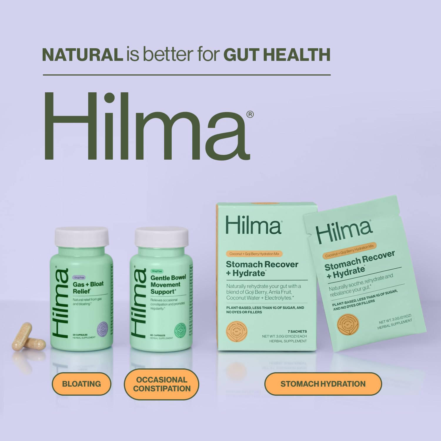 Hilma Natural Gas and Bloating Relief for Women, Doctor Formulated with Organic Ingredients, Lemon Balm, Fennel and Peppermint Leaf, 50 Vegan Capsules Hilma uk supplements