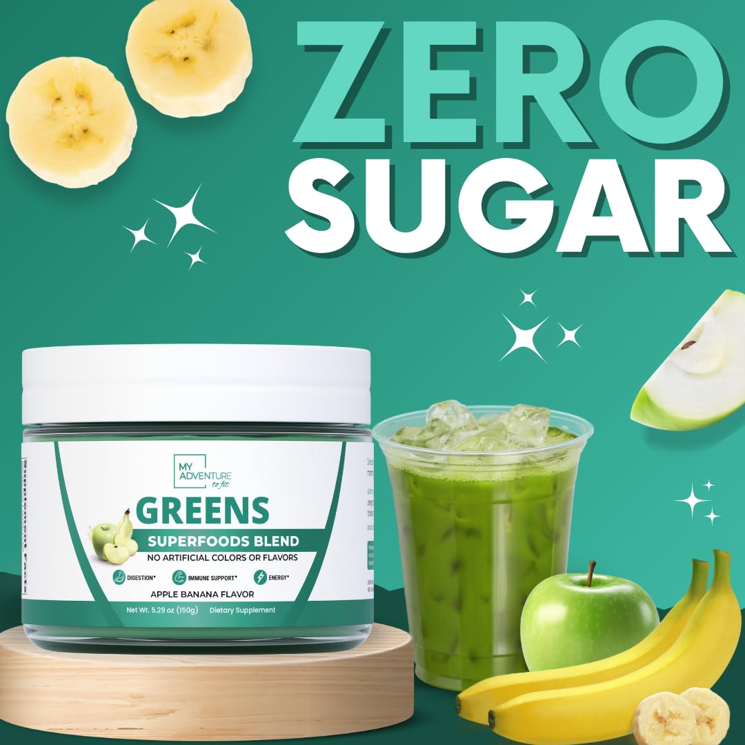Green Superfood Powder for Digestion & Gut Health - Keto Friendly Superfood Greens Blend Powder for Immune Support - Powdered Greens Supplement for Immune Boost - Apple Banana Flavor My Adventure to Fit uk supplements