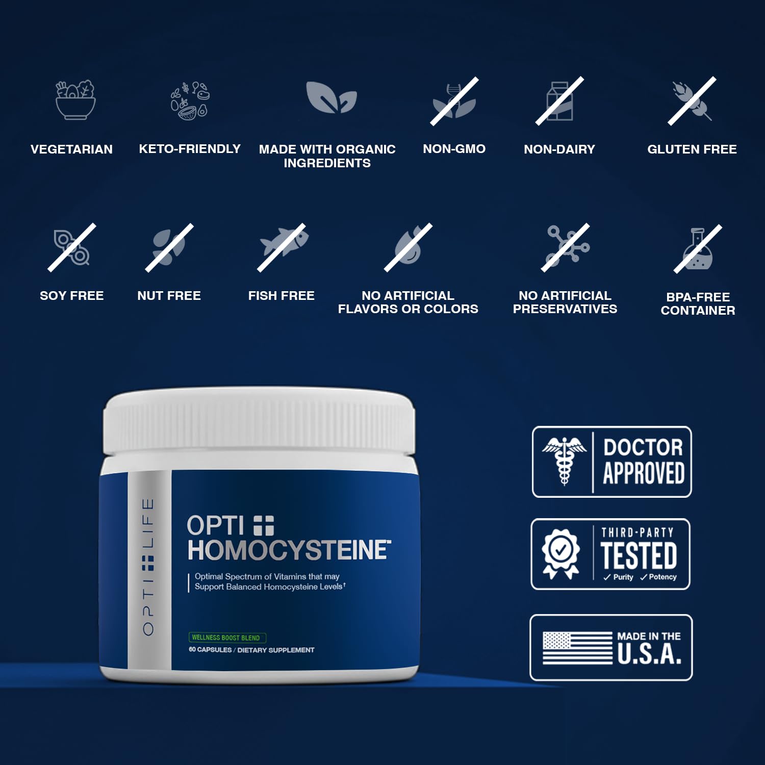 Opti + Homocysteine Capsules | Daily Brain and Heart Health Supplements* | Brain Supplement with Methylcobalamin & Methylfolate | 60 capsules/30 Servings Opti + Life uk supplements