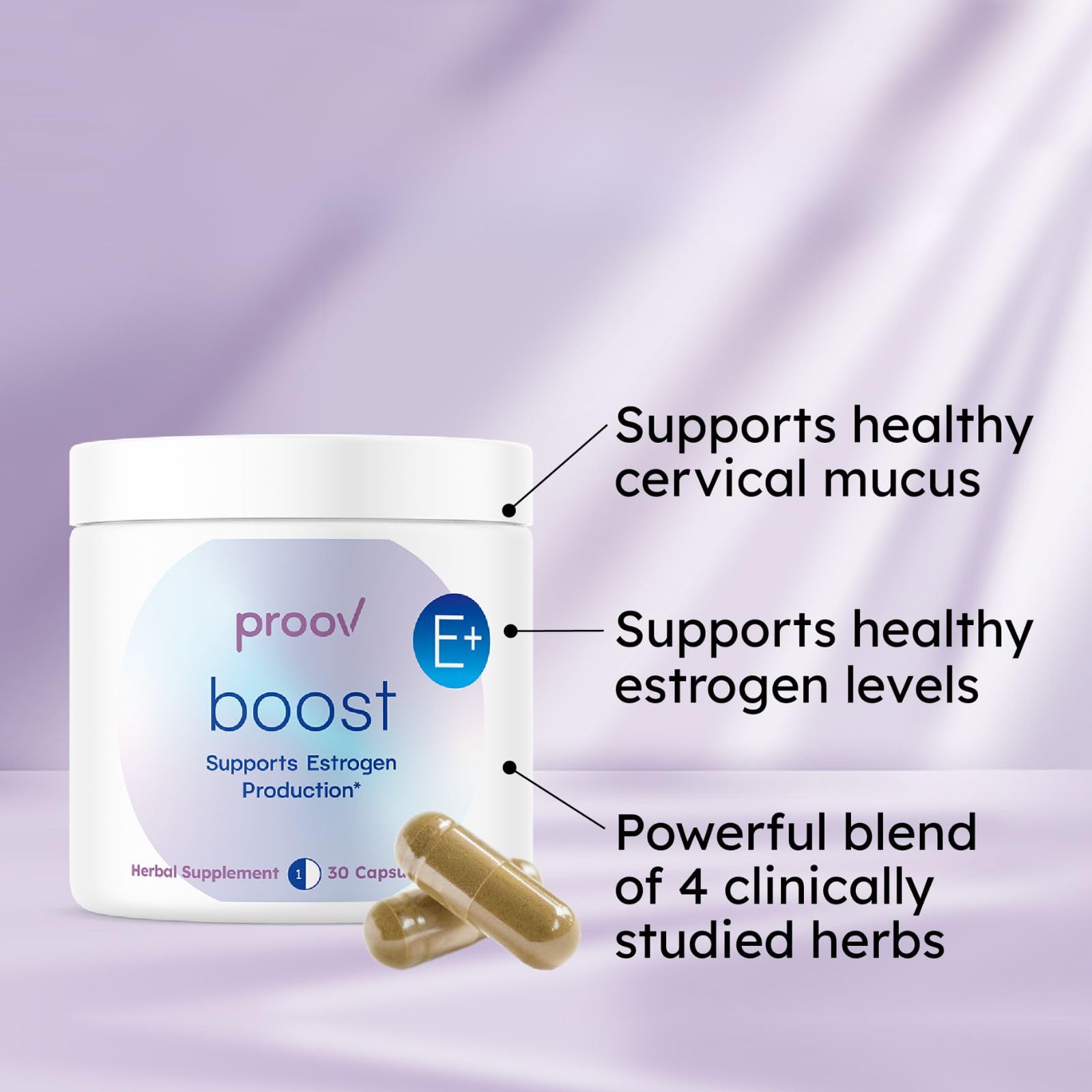 Proov - Boost Supplement for Women - Promotes Estrogen Production - Fertility & Menopausal Support for Women - Hormonal Balance - Evening Primrose Oil Red Clover, Dong Quai, Black Cohosh - 30 Capsules Proov uk supplements