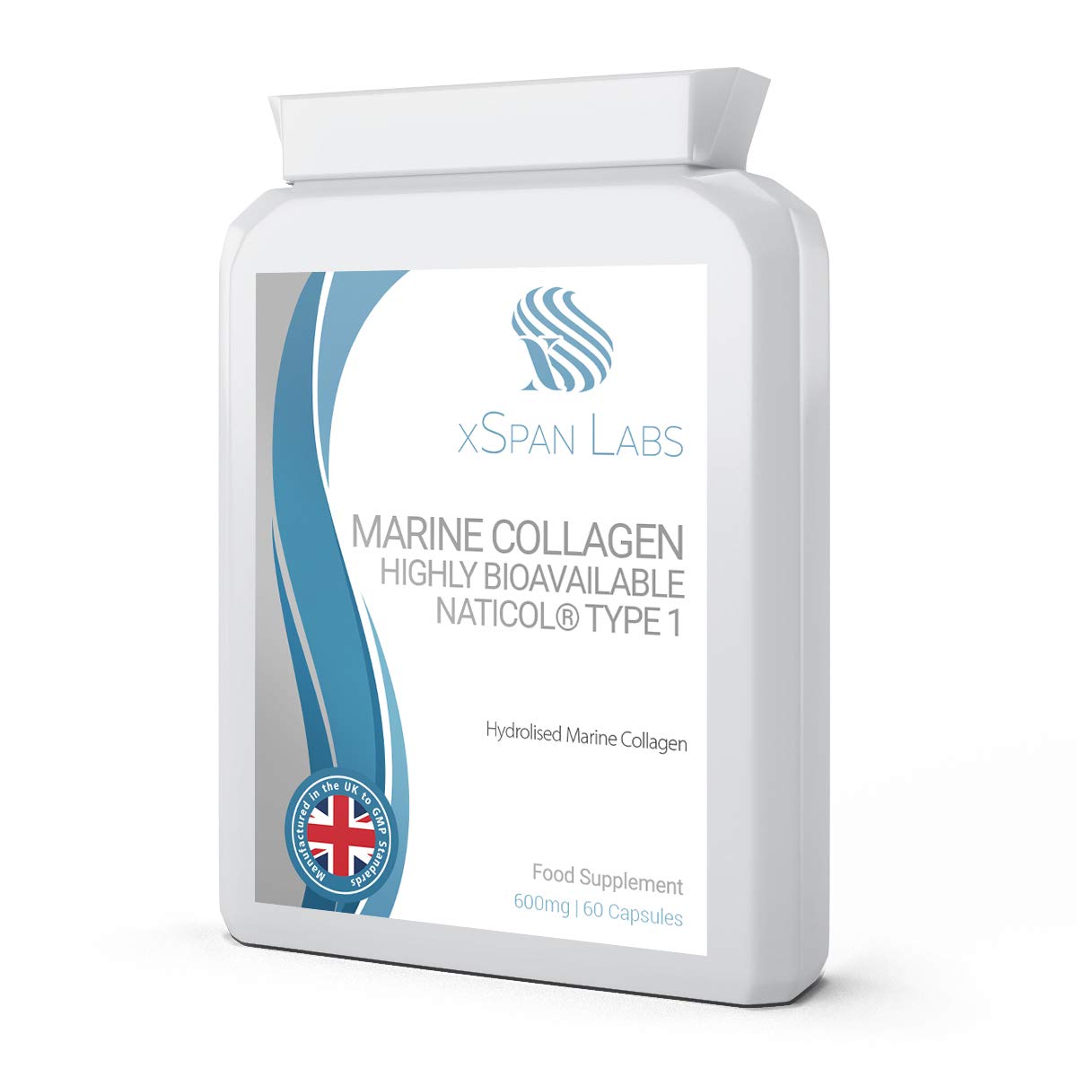 Marine Collagen 600mg 60 Capsules - Highly Bioavailable Naticol® Type 1 Xspan Labs uk supplements