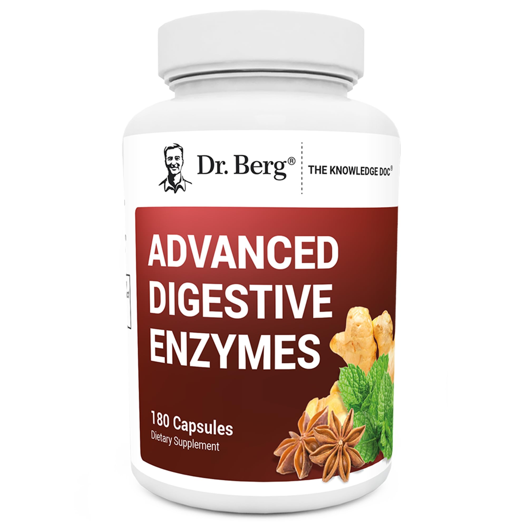 Dr. Berg Advanced Digestive Enzymes with Apple Cider Vinegar - Includes Digestive Health Ingredients Like Betaine Hydrochloride (HCI), Ginger Root & Peppermint Leaf - 180 Capsules Dr. Berg Nutritionals uk supplements