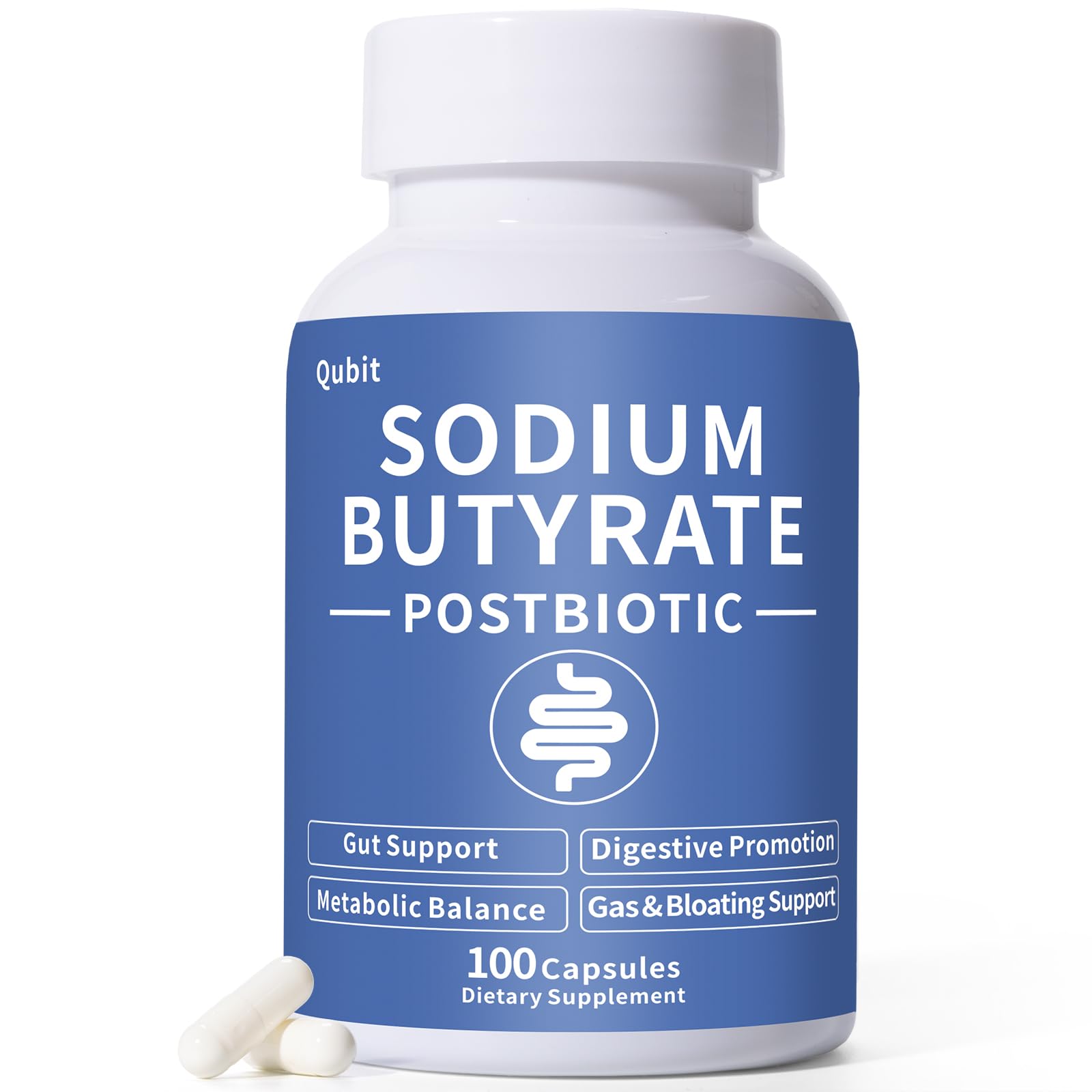 Sodium Butyrate Supplement – Postbiotic for Gut Health, Supports Digestion, IBS, Leaky Gut & Stomach Comfort – Low Odor, Easy to Swallow, No Side Effects – 100 Vegan Capsules QUBIT uk supplements