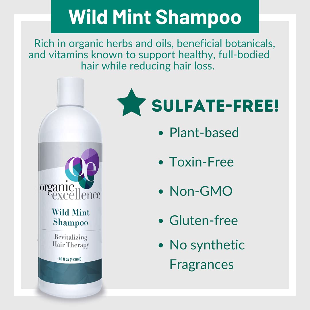 Organic Excellence Natural Organic Shampoo, Wild Mint & Rosemary, Chemical Free, Plant-Based, Toxin-Free, Cruelty-Free, Certified Herbs & Oils For Healthy Full-Bodied Hair 16 fl. oz Organic Excellence uk supplements
