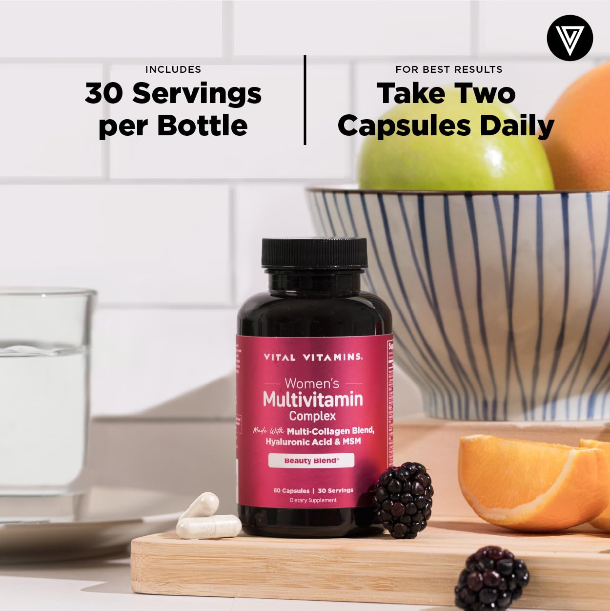 Vital Vitamins Women's Multivitamin Complex - Made with Multi-Collagen Blend, Hyaluronic Acid, & MSM - Beauty Multivitamins - with Vitamin A, C, E, B6, B12, D3-60 Capsules Vital Vitamins uk supplements