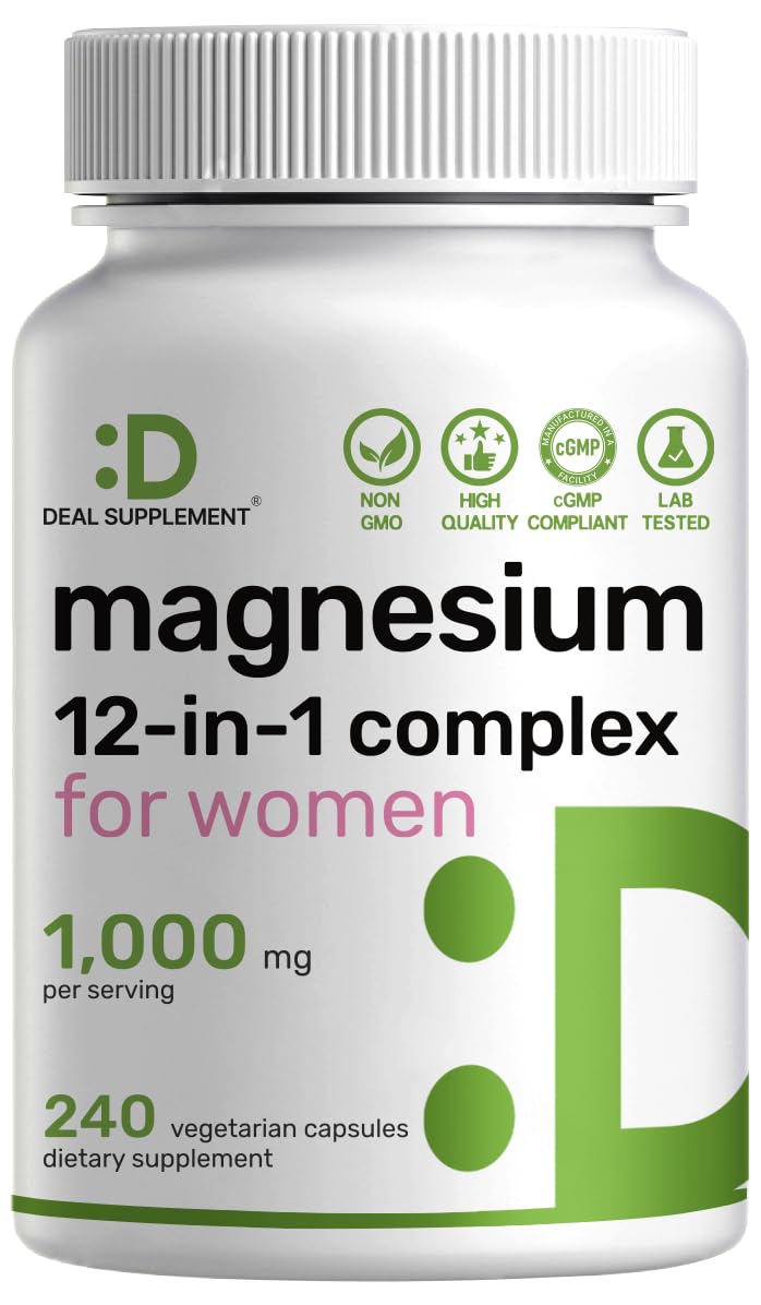 12‑in‑1 Magnesium Complex for Women 1,000 mg, 240 Vegetarian Capsules | Magnesium Glycinate, Citrate, Malate, Taurate, Orotate, Oxide & More | Chelated & Purified for Better Absorption DEAL SUPPLEMENT uk supplements