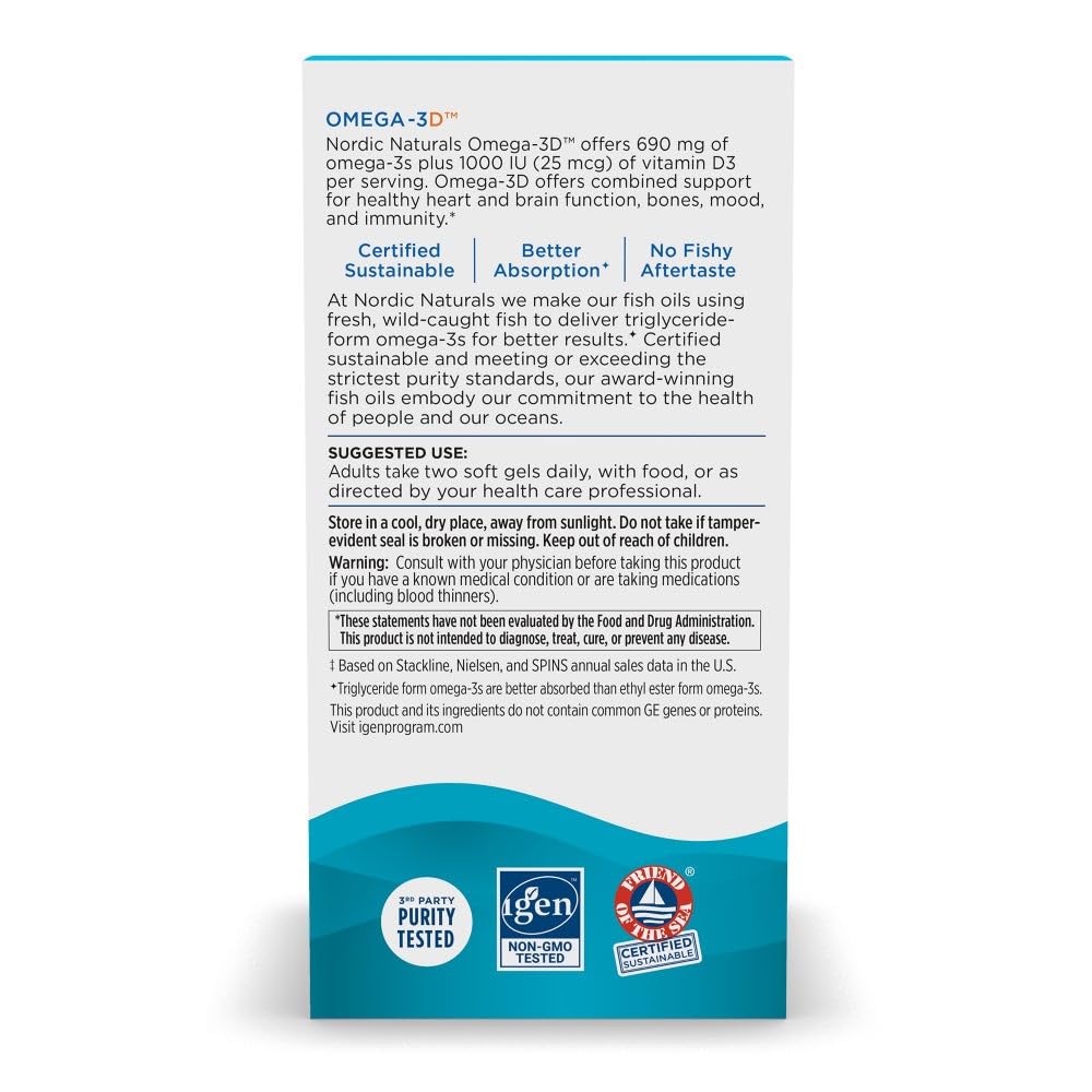 Nordic Naturals Omega-3D, Lemon Flavor - 120 Soft Gels - 690 mg Omega-3 + 1000 IU Vitamin D3 - Fish Oil - EPA & DHA - Immune Support, Brain & Heart Health, Healthy Bones - Non-GMO - 60 Servings Nordic Naturals uk supplements