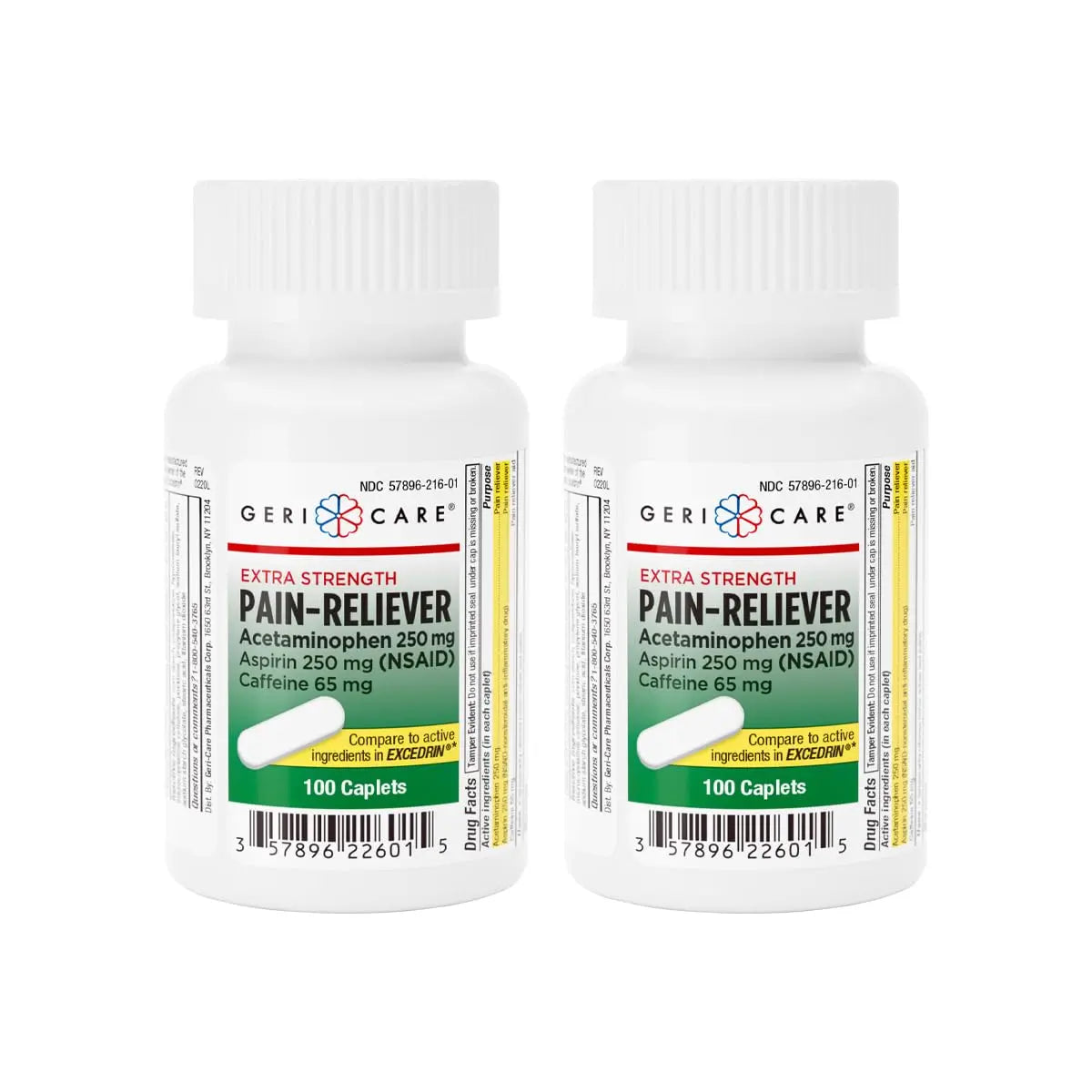 GeriCare Pain Reliever Extra Strength Caplets – 100 Count – Acetaminophen 250mg, Aspirin 250mg (NSAID), Caffeine 65mg – Powerful Triple-Action Formula for Headaches, Migraines & Minor Aches (2 Pack) GeriCare uk supplements