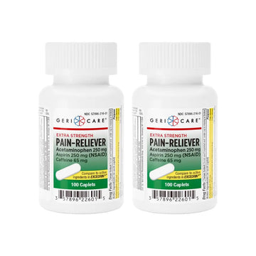 GeriCare Pain Reliever Extra Strength Caplets – 100 Count – Acetaminophen 250mg, Aspirin 250mg (NSAID), Caffeine 65mg – Powerful Triple-Action Formula for Headaches, Migraines & Minor Aches (2 Pack) GeriCare uk supplements