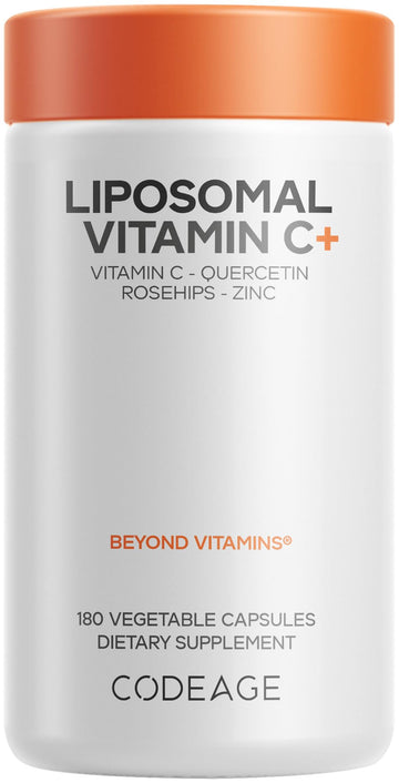 Codeage Liposomal Vitamin C 1500mg with Zinc, Elderberry, Citrus Bioflavonoids Grapefruit, Lemon, Orange Powder, Quercetin & Rose Hips Fruit – Vegan Supplement - Non-GMO, Vegan Pills, 180 Capsules Codeage uk supplements