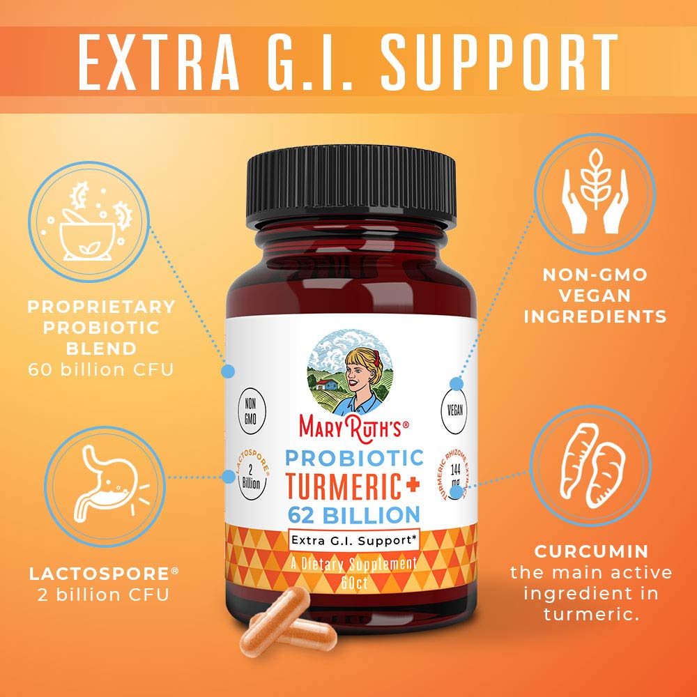 MaryRuth Organics Probiotic Turmeric + Extra GI Support | 62 Billion CFU | Organic Ingredients Turmeric Complex with Probiotics | Turmeric Curcumin Capsules for Digestion | Vegan | 60 Count MARYRUTH'S uk supplements