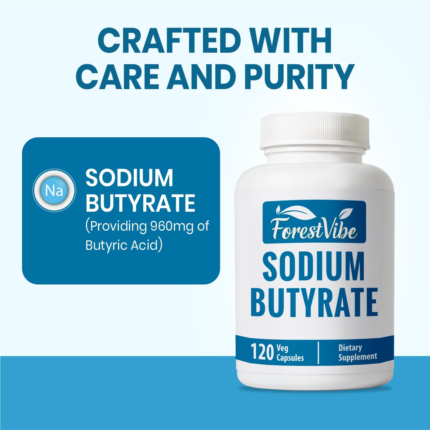 ForestVibe Sodium Butyrate Supplement 1200mg, Yielding 960mg Butyric Acid, 120 Vegan Capsules, 2 Month Supply, Non-GMO & Gluten Free Postbiotic Supplement ForestVibe uk supplements