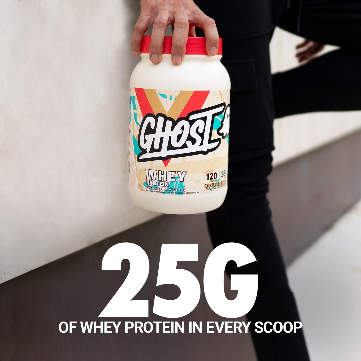 GHOST Whey Protein Powder, Coffee Ice Cream - 2LB Tub, 25G of Protein - Flavored Isolate GHOST uk supplements