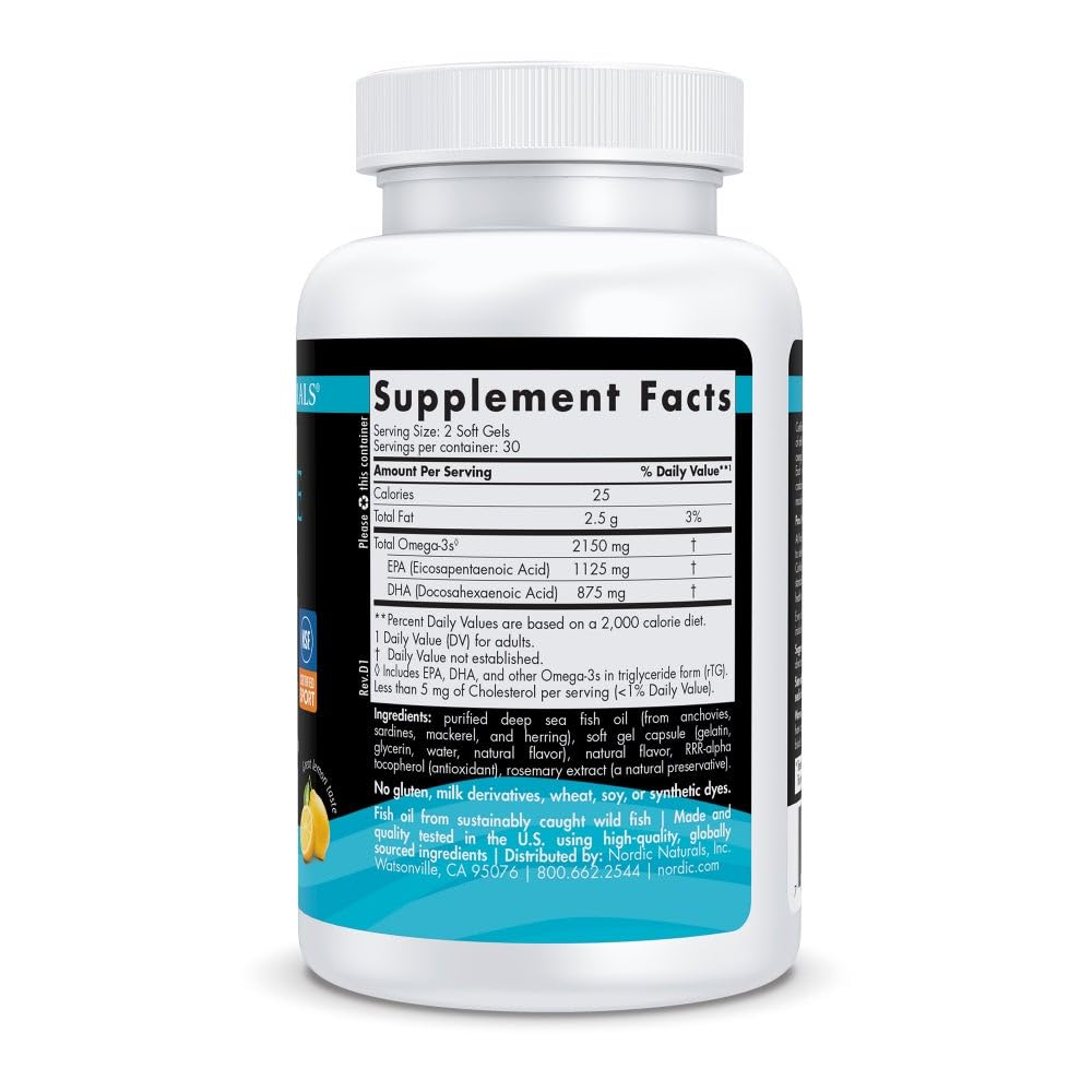 Nordic Naturals Ultimate Omega Sport 2X, Lemon Flavor - 60 Soft Gels - 2150 mg Omega-3 - NSF Certified Fish Oil with EPA & DHA - Heart & Muscle Health, Recovery - Non-GMO - 30 Servings Nordic Naturals uk supplements