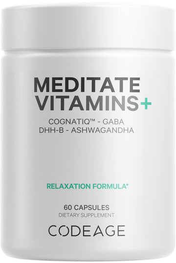 Codeage Meditate Vitamins+ Supplement - CognatiQ, DHH-B, GABA, Ashwagandha, Organic Mushrooms, Blueberries - BDNF Brain Pills and Neuroprotein - Vegan, Non-GMO, Gluten-Free - 60 Capsules Codeage uk supplements