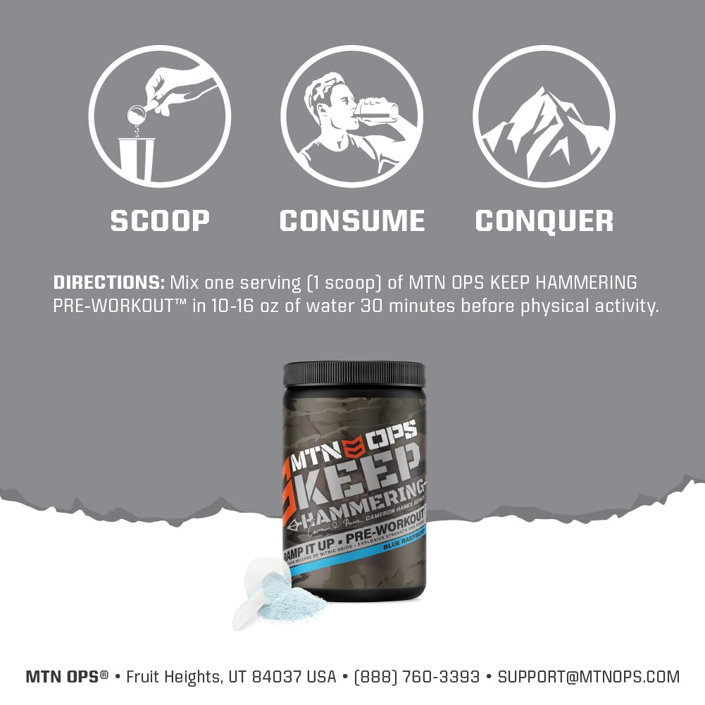 MTN OPS Pre-Workout Powder Energy Drink Keep Hammering Series by Cameron Hanes MTN OPS uk supplements
