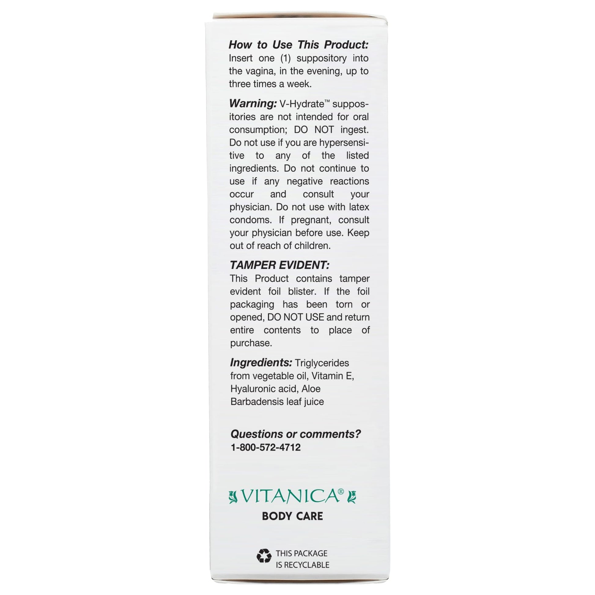 Vitanica V-Hydrate, Hyaluronic Acid Vaginal Suppositories for Comfort and Vaginal Hydration with Aloe Vera and Vitamin E, Hormone-Free & Drug-Free, Vegan, 2 Month Supply, 24 Count Vitanica uk supplements