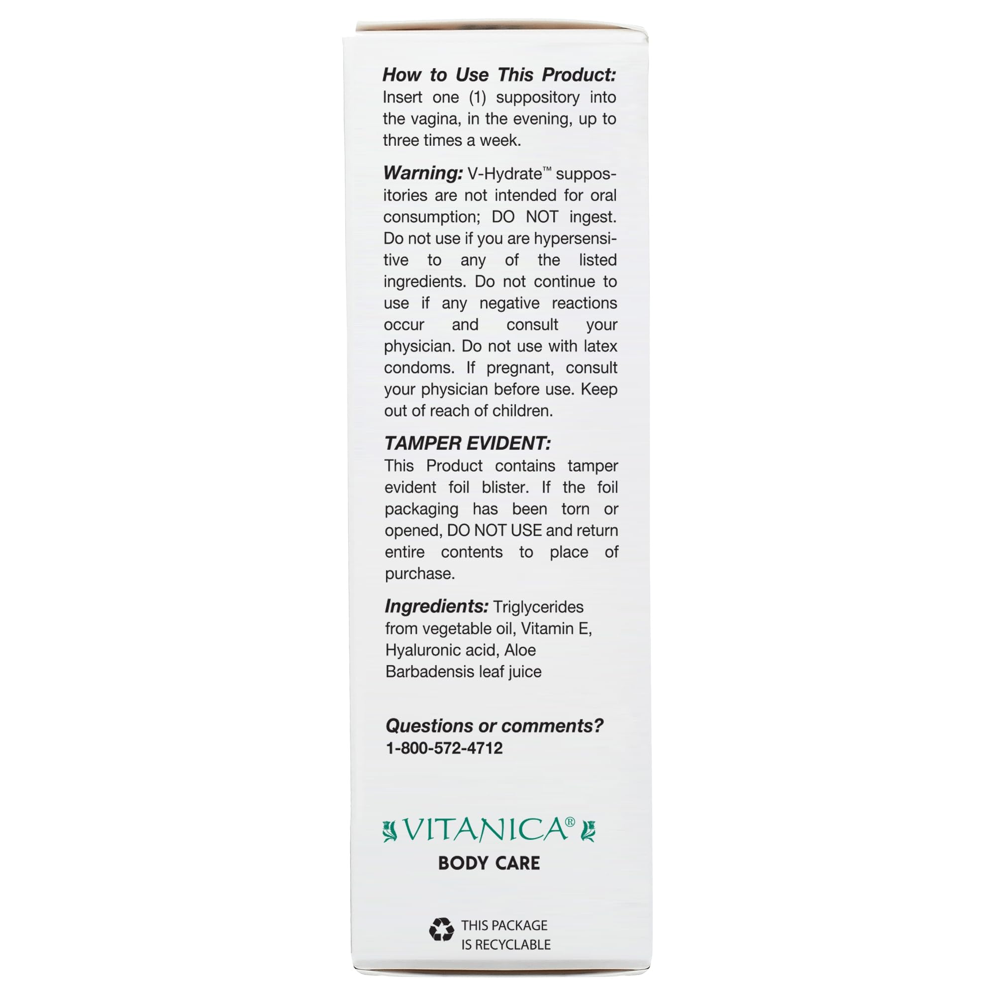 Vitanica V-Hydrate, Hyaluronic Acid Vaginal Suppositories for Comfort and Vaginal Hydration with Aloe Vera and Vitamin E, Hormone-Free & Drug-Free, Vegan, 2 Month Supply, 24 Count Vitanica uk supplements