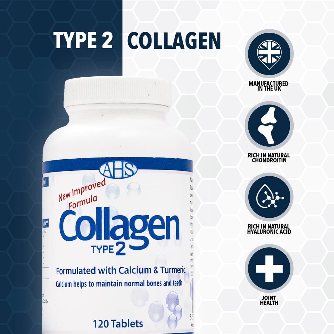 AHS Collagen Type 2 120 Tablets - 4500MG Per Day - Formulated with Calcium and Turmeric AHS uk supplements