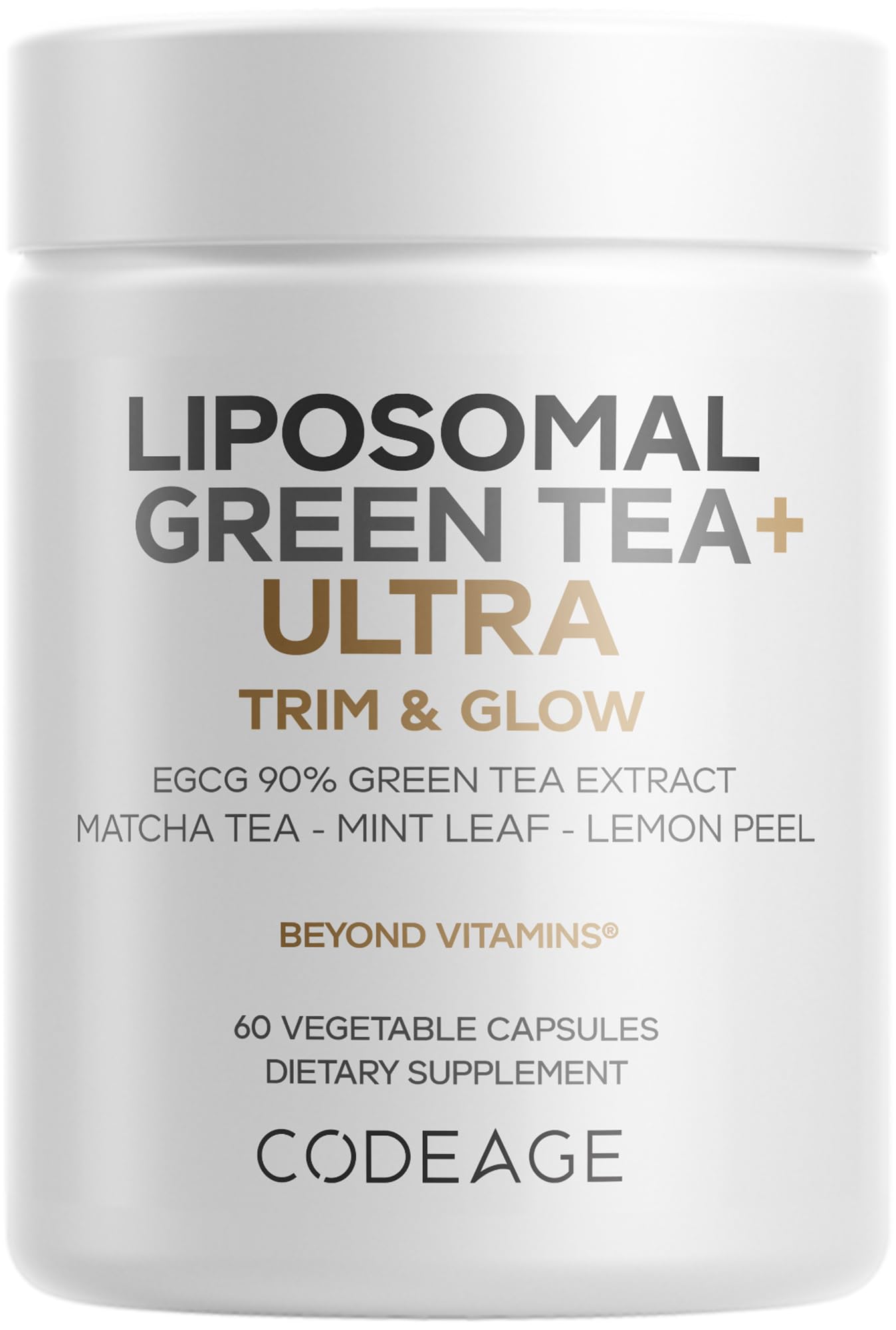 Codeage Liposomal Green Tea+ Ultra Potency - EGCG 90% Green Tea Extract, Organic Matcha Green Powder, Peppermint, Lemon Peel - Vegan, Non-GMO, Gluten-Free - Liposomal Delivery - 60 Capsules Codeage uk supplements