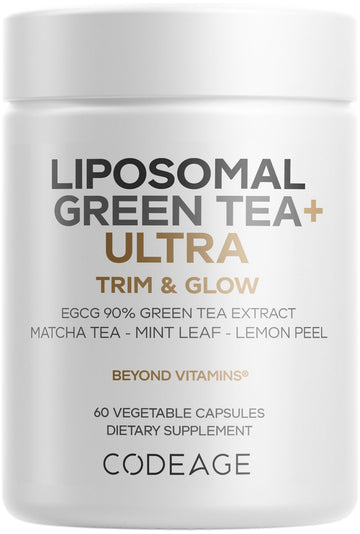 Codeage Liposomal Green Tea+ Ultra Potency - EGCG 90% Green Tea Extract, Organic Matcha Green Powder, Peppermint, Lemon Peel - Vegan, Non-GMO, Gluten-Free - Liposomal Delivery - 60 Capsules Codeage uk supplements