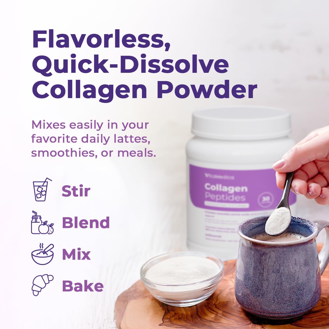 VitaMedica Collagen Peptides Powder for Women & Men - Healthy Hair, Skin, Nails, Bones and Joints - Hydrolyzed Types I & III, Grass-Fed, Pasture-Raised Protein, Zero Sugar - 30 Servings VitaMedica uk supplements