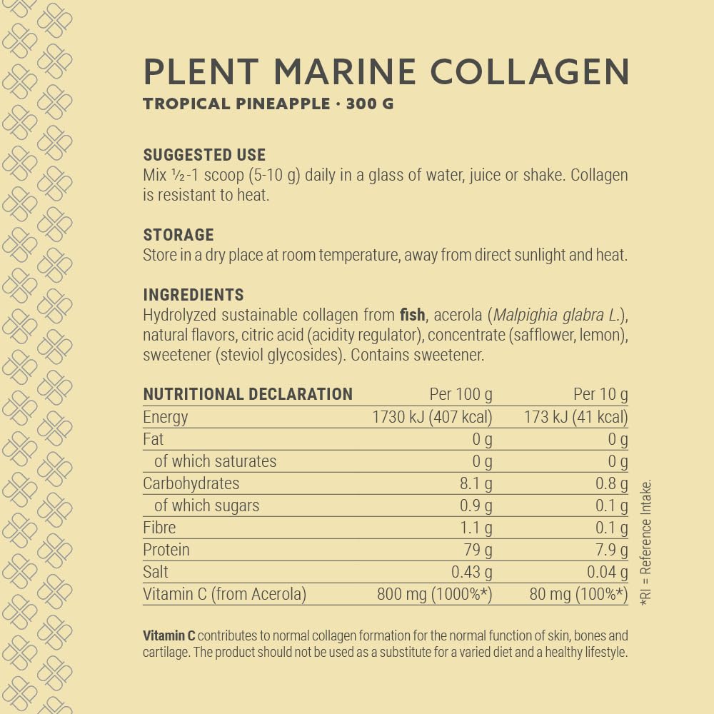 Plent Pure Marine Collagen Tropical Pineapple - Stay Beautiful - 5G Daily - Collagen Peptides - 300g Plent uk supplements