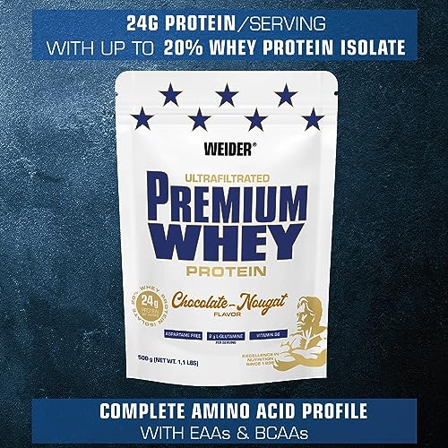 Weider Premium Whey (500g) Chocolate-Nougat Flavour. Ultrafiltrated Proteins from Whey Protein Weider uk supplements
