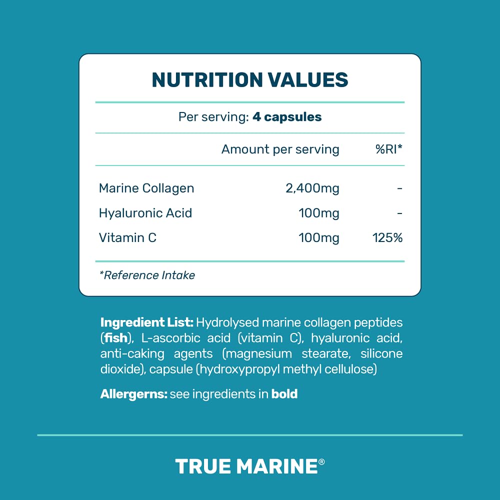 TRUE MARINE Collagen Capsules - 2,400mg of Marine Collagen with Hyaluronic Acid & Vitamin C - Skin, Hair, Nails & Joint Support TRUE MARINE uk supplements