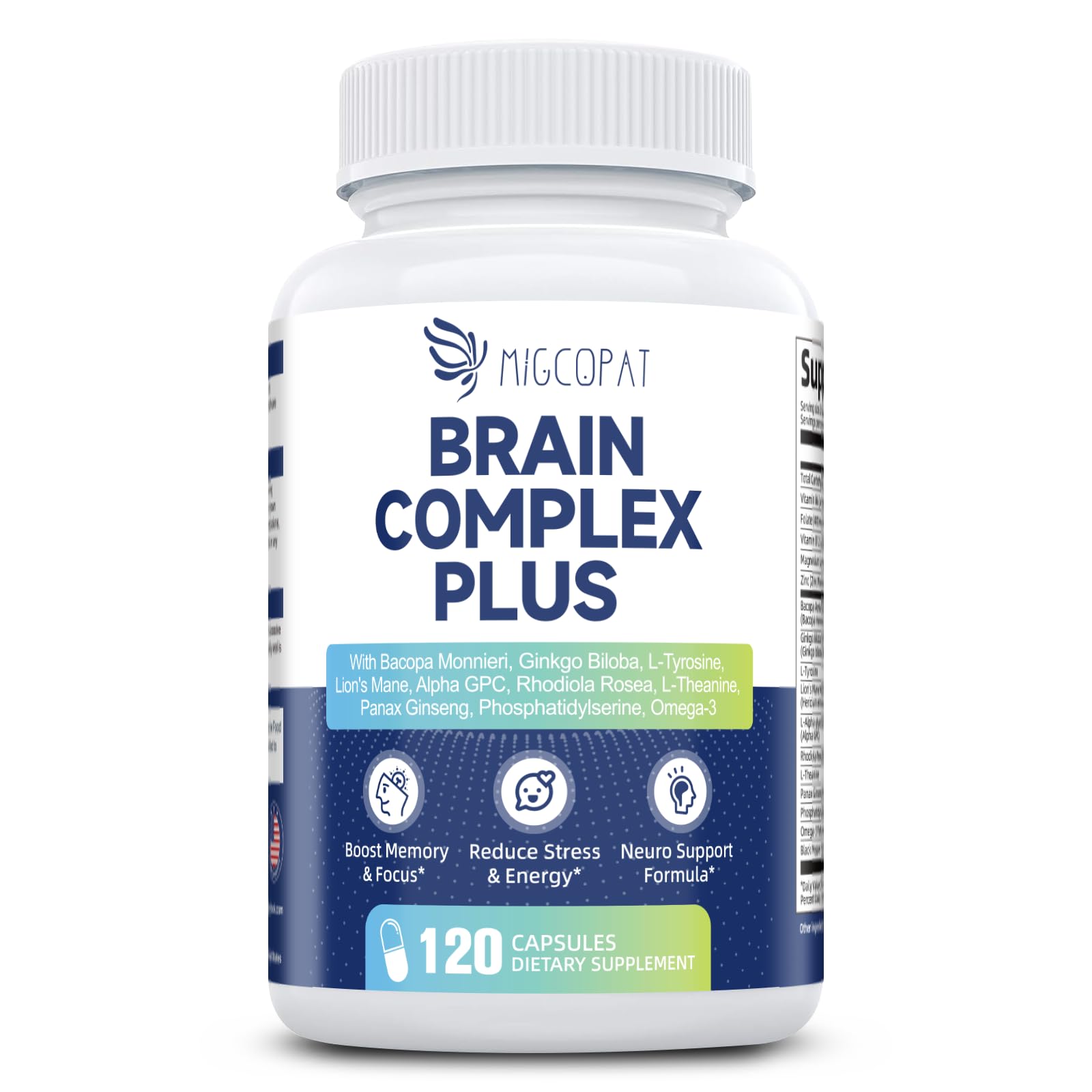 Brain Supplements for Memory & Focus - Nootropic with Bacopa Monnieri, Lion's Mane, Alpha GPC, Phosphatidylserine | Supports Mental Clarity & Cognitive Function | Vitamin B6 & B12-120 Capsules Migcopat uk supplements
