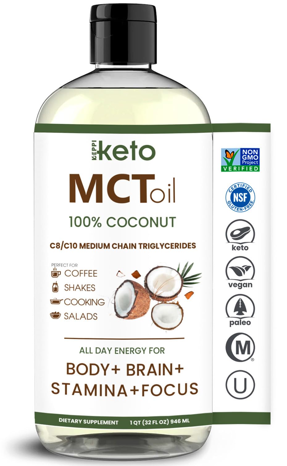 Keppi Flavorless MCT Oil - C8 and C10 for Keto Diet, Non-GMO, Certified Gluten-Free Keppi uk supplements