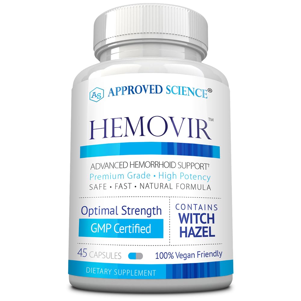 Approved Science Hemovir - Hemorrhoid Support Supplement - Witch Hazel, Horse Chestnut - 45 Capsules - 1 Bottle - Vegan Approved Science uk supplements