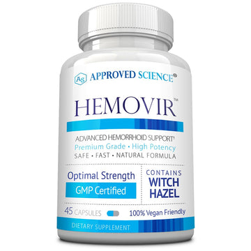 Approved Science Hemovir - Hemorrhoid Support Supplement - Witch Hazel, Horse Chestnut - 45 Capsules - 1 Bottle - Vegan Approved Science uk supplements