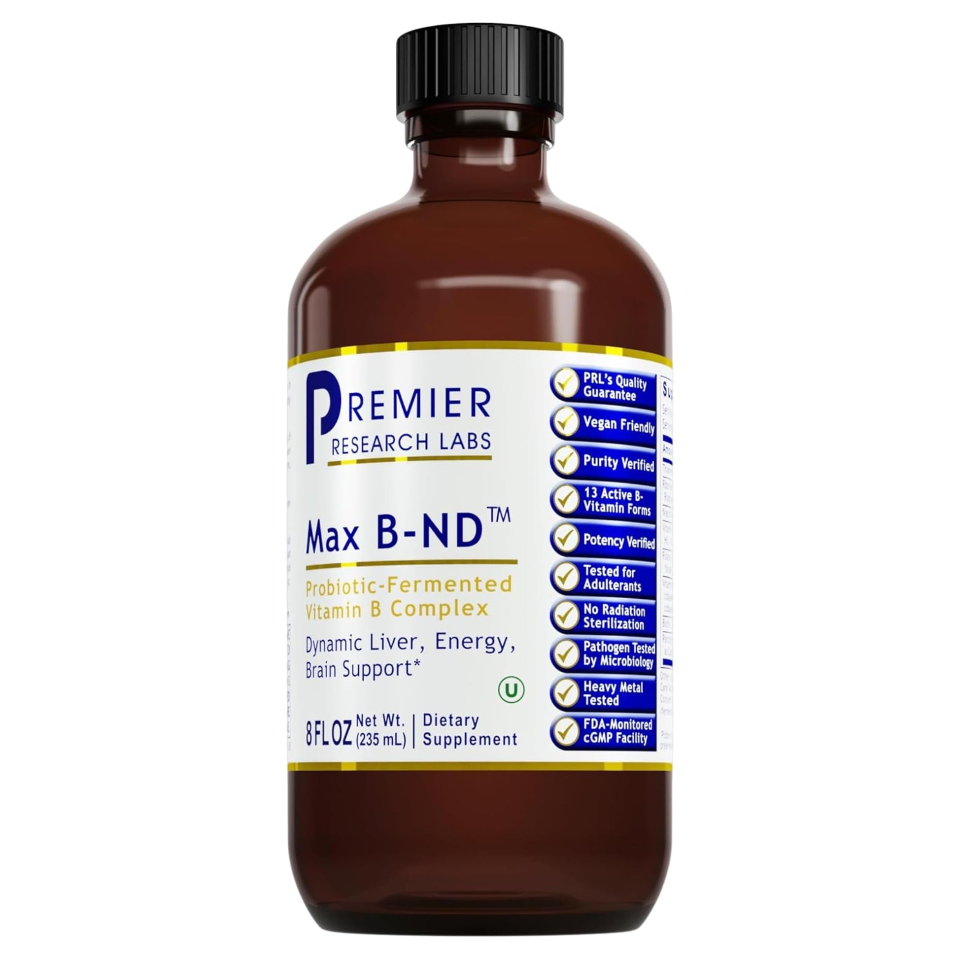 Premier Research Labs Max B-ND - Liquid Vitamin B Complex for Liver & Brain Health, Sublingual Drops for Men & Women with Thiamin, B12 & B6-8 Fl Oz Bottle Premier Research Labs uk supplements