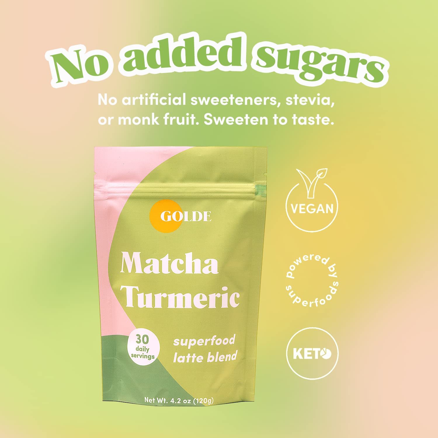 GOLDE - Superfood Latte Blend - Matcha Turmeric - Plant-Based w/Turmeric, Coconut, & Matcha - Stress Balance - Vegan, Keto, & Sugar-Free - 30 Servings GOLDE uk supplements