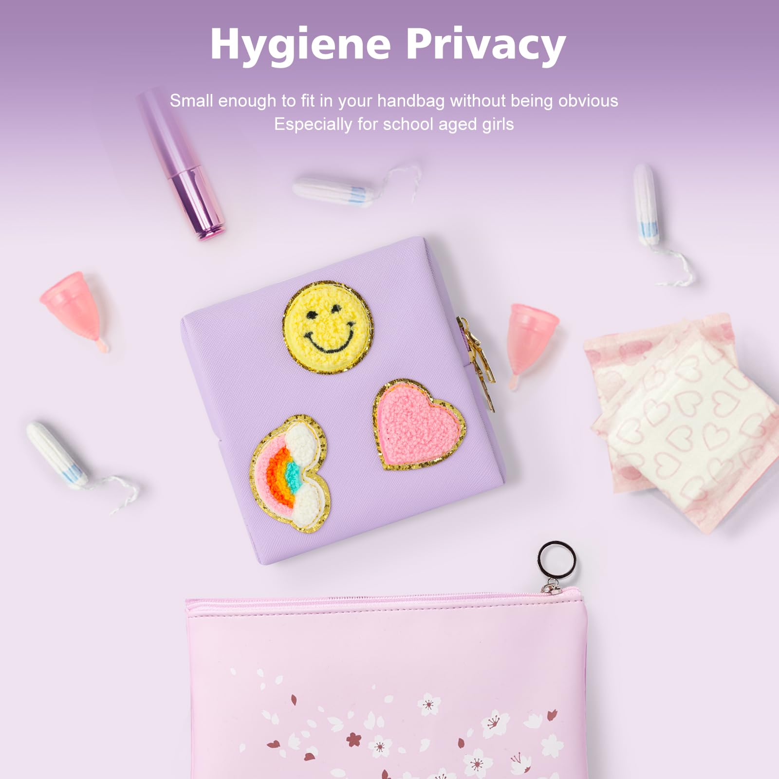 Preppy Patch Period Bag for Teen Aged Girls, Sanitary Napkin Storage Bag, Functional PU Leather Sanitary airogym uk supplements
