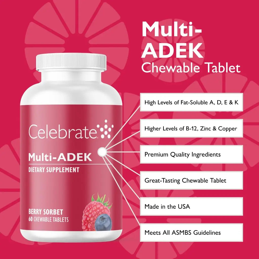 Celebrate Vitamins Multi ADEK Chewables, Iron Free - Daily Bariatric Multivitamin, High Level of Vitamins A, D, E, K & B12 Celebrate Bariatric Supplements uk supplements