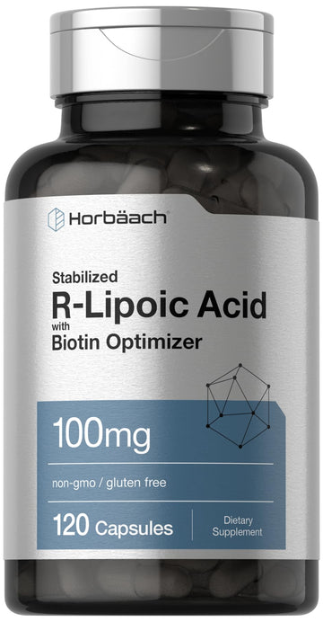 R-Lipoic Acid 100 mg | 120 Capsules | with Biotin Optimizer | Non-GMO, Gluten Free Horbäach uk supplements