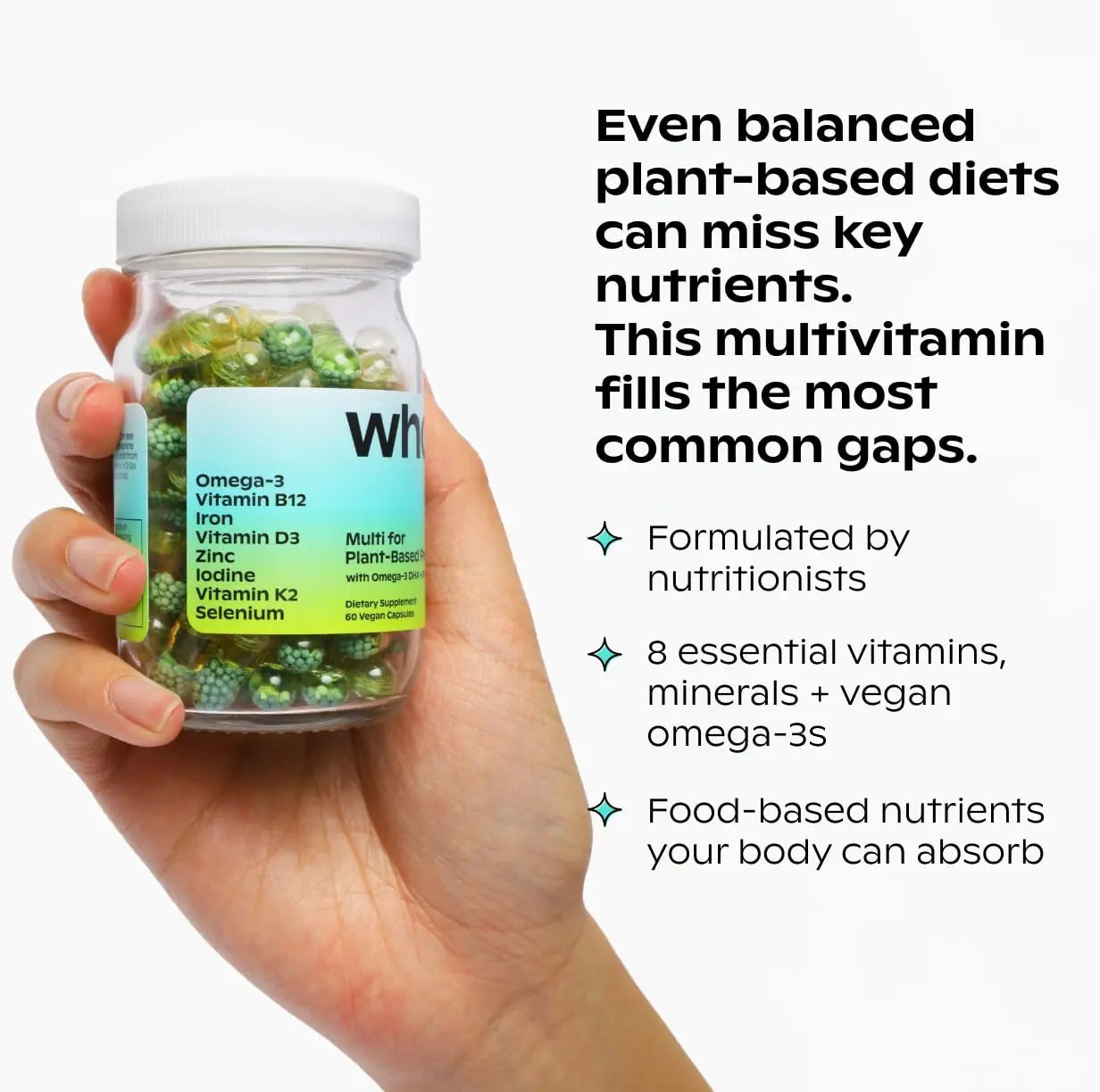 wholier Plant Based Multivitamin Vegan Omega-3 DHA EPA, Vitamin D, B12, Zinc, Vitamin K2, Iron, Iodine, Selenium wholier uk supplements