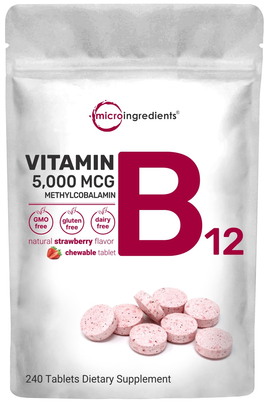 Micro Ingredients Vitamin B12 5000mcg | Methyl B12 Active Form – 240 Chewable Micro Ingredients uk supplements