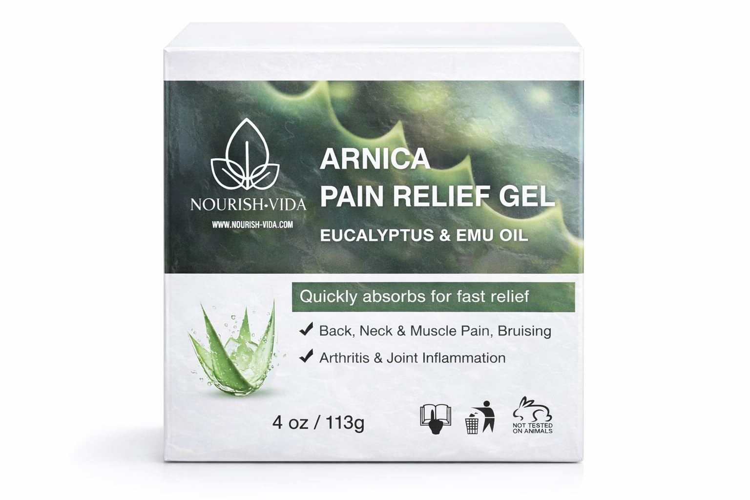 Nourish-Vida Arnica Pain Relief Gel - Muscle and Joint Support with Eucalyptus, Emu Oil and Aloe Vera for Back, Neck, Bruising, Arthritis, Inflammation, and Soreness - (4 oz) Generic uk supplements
