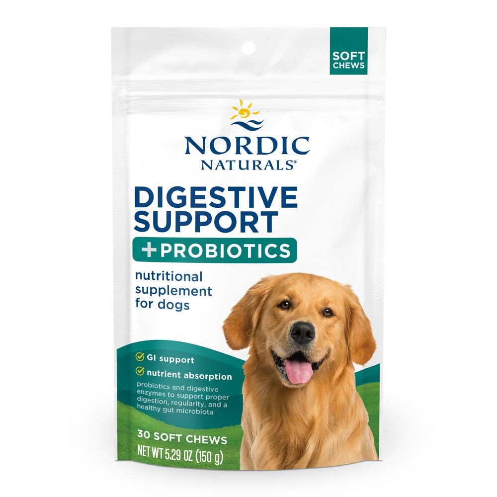 Nordic Naturals Pet Digestive Support with Probiotics, Pork Bone Broth Flavor - 30 Soft Chews - Nutritional Supplement for a Healthy Digestive System and GI Support - 30 Non-GMO Chews Nordic Naturals uk supplements