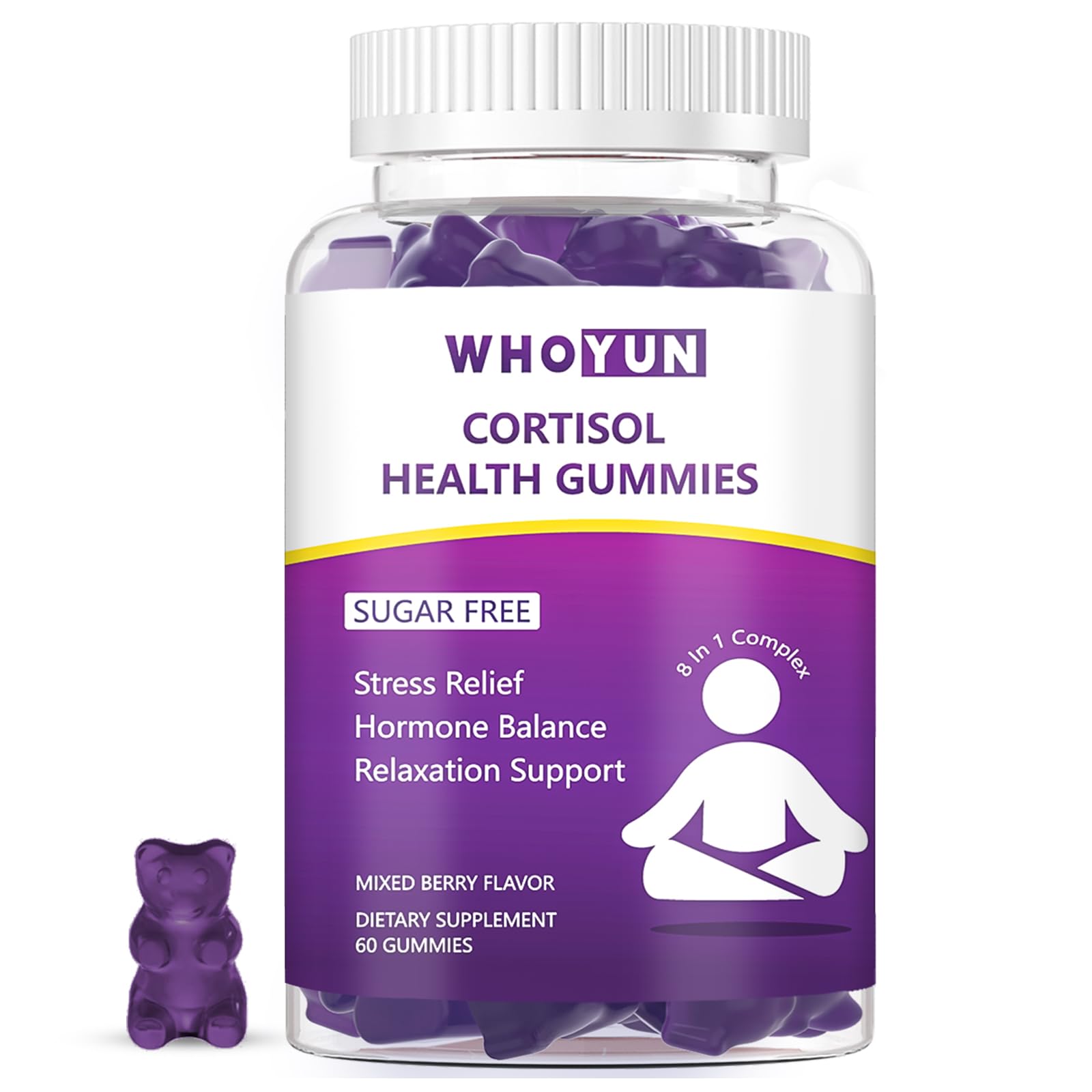 Whoyun Cortisol Supplement Gummies for Women, Lower Cortisol with Phosphatidylserine Ashwagandha Magnesium, Stress Relief, Vegan Sugar Free, 60 Count Whoyun uk supplements