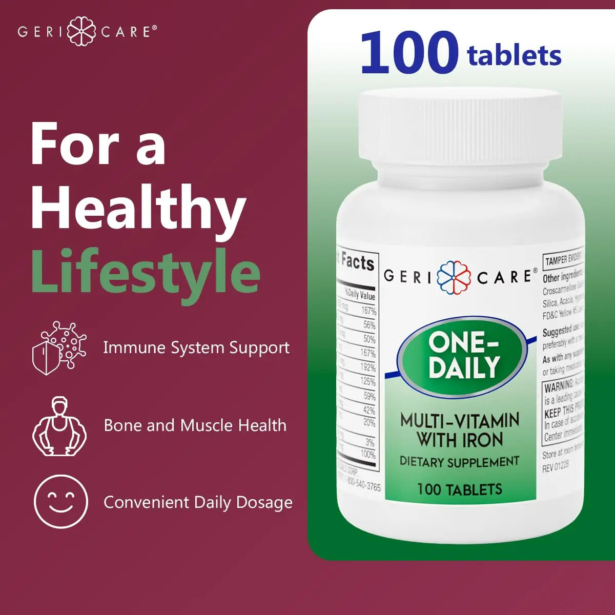 GeriCare One-Daily Multi-Vitamin with Iron Tablets,100 Count (Pack of 1) GeriCare uk supplements