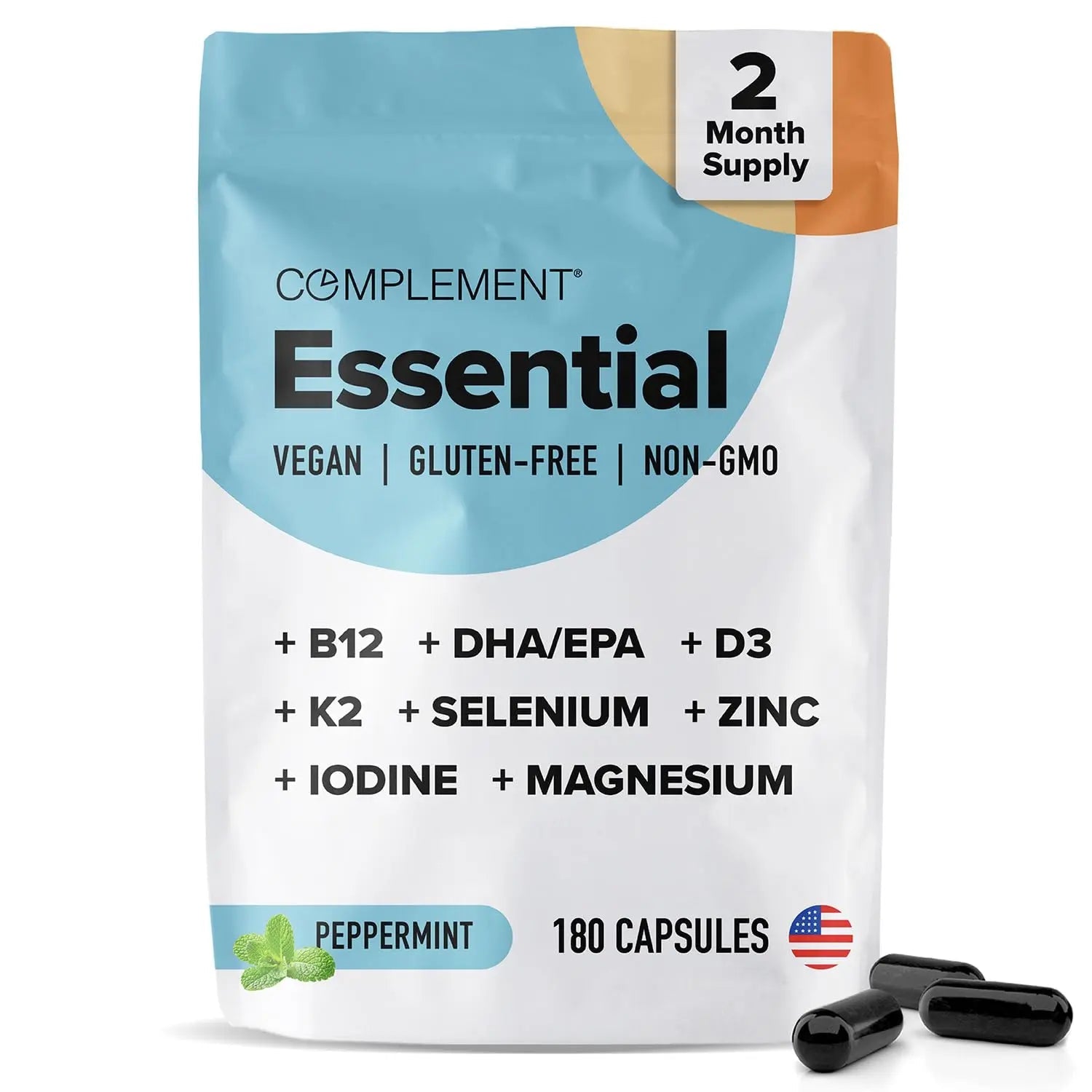 Complement Essential Vegan Multivitamin for Men & Women (60 Servings, 180 Capsules) with Omega-3 DHA & EPA, B12, Vitamin D3 & K2 Complement uk supplements