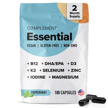 Complement Essential Vegan Multivitamin for Men & Women (60 Servings, 180 Capsules) with Omega-3 DHA & EPA, B12, Vitamin D3 & K2 Complement uk supplements
