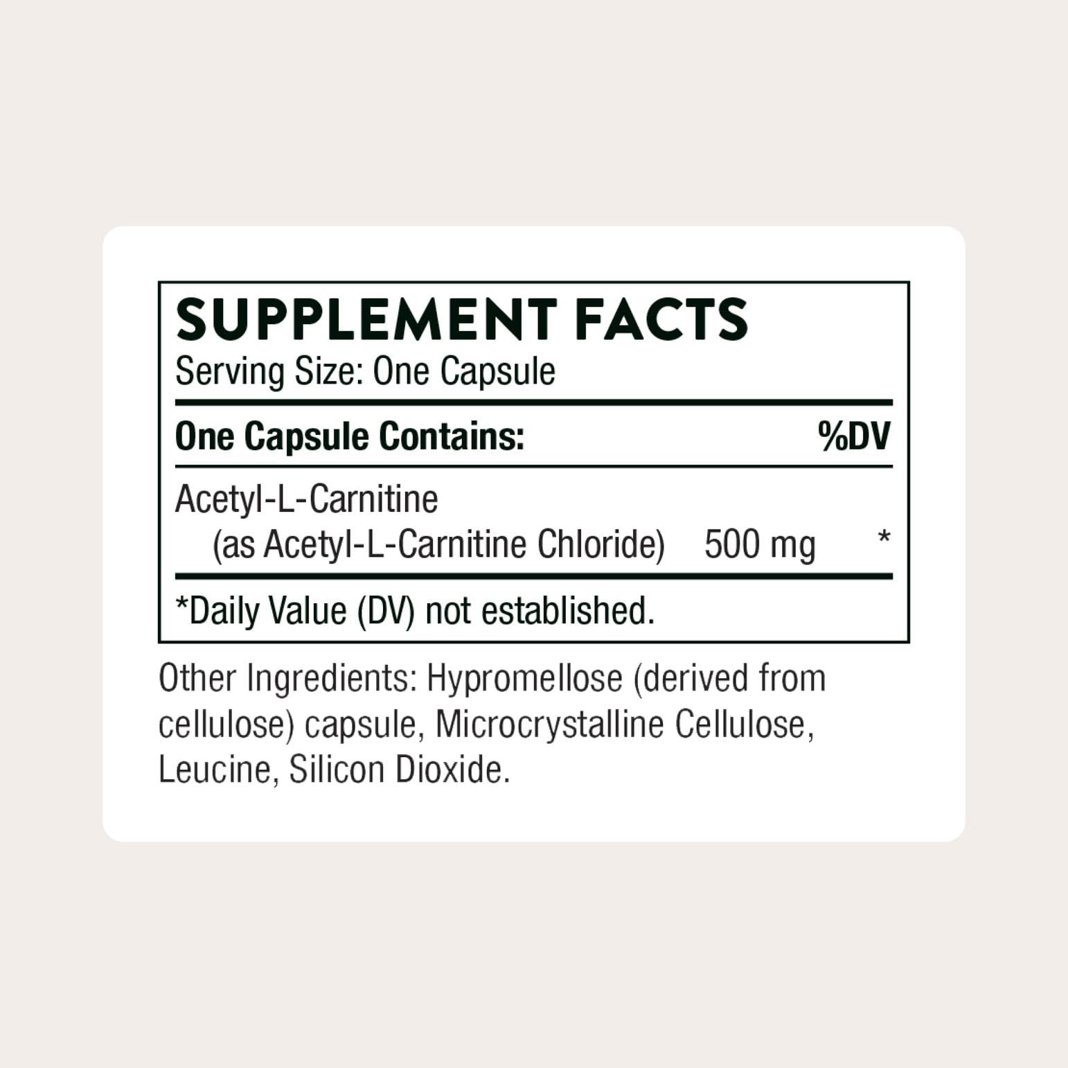 THORNE - Acetyl-L-Carnitine - 500 mg - Supports Brain Function & Healthy Nerve Sensations in The Hands & Feet* - Gluten, Dairy & Soy-Free - 60 Capsules THORNE uk supplements
